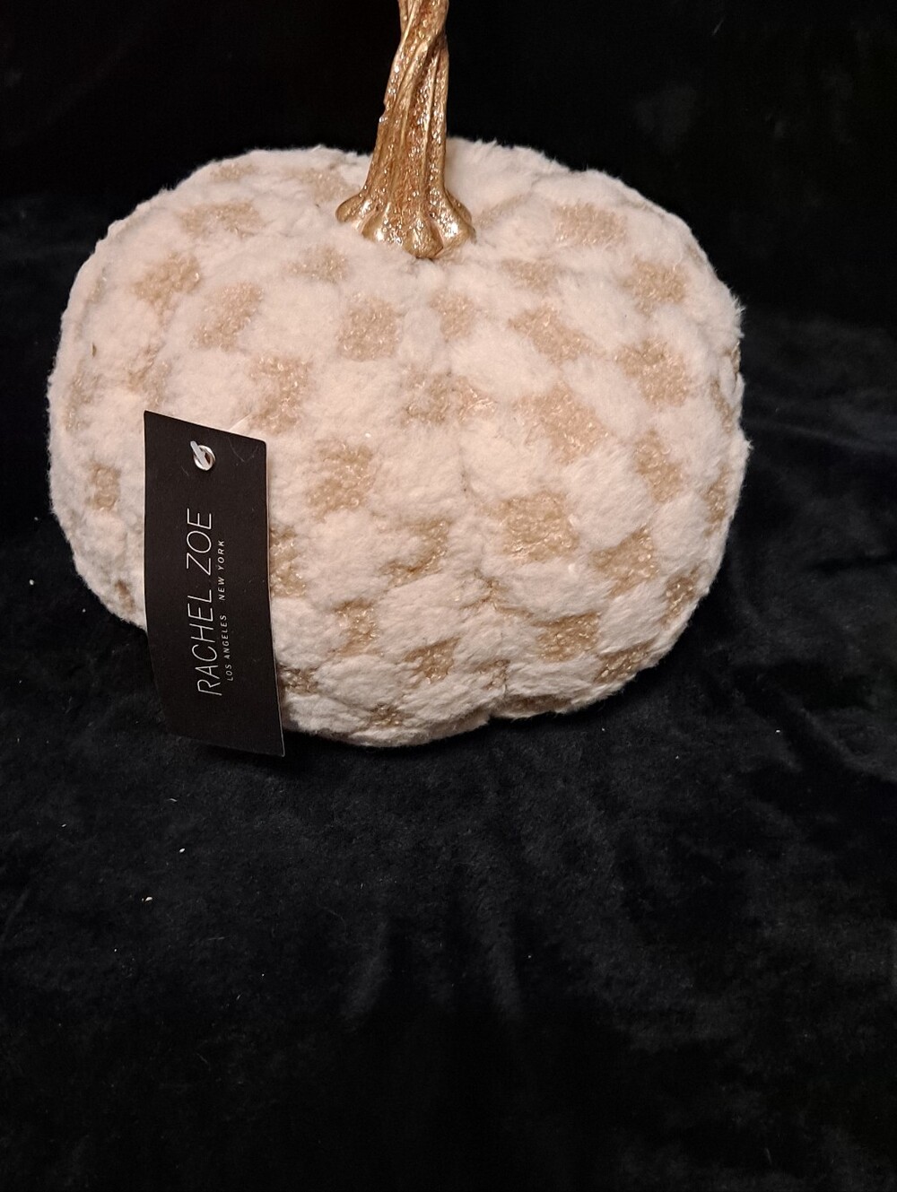 Rachel Zoe Cream and Gold Plush Checker Pumpkin